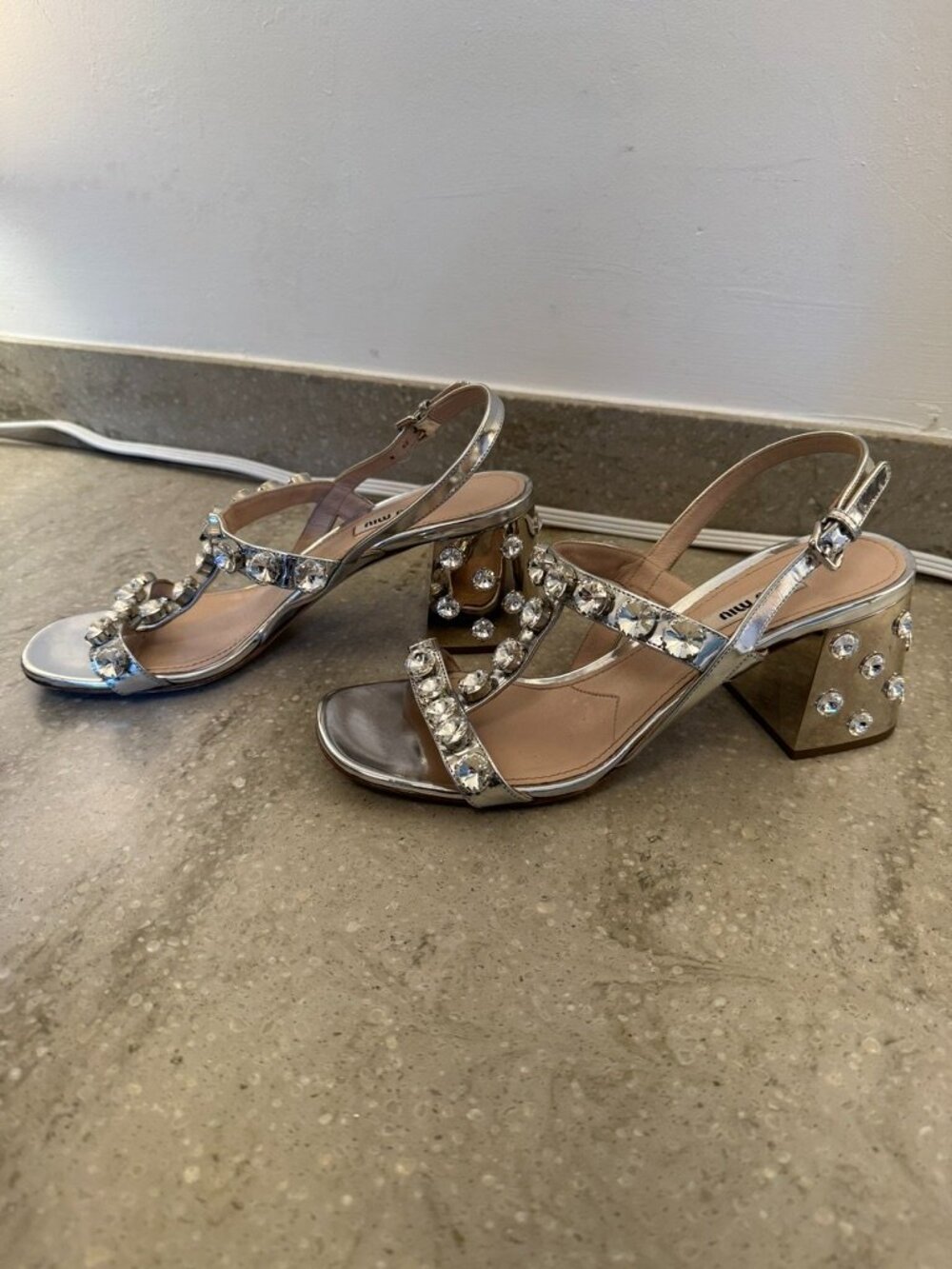 Miu Miu Crystal Heel Sandals | Silver | Size 39